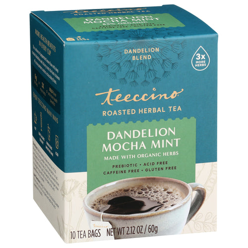 Teeccino Herbal Coffee Dandelion Mocha Mint 10 Tee Bags