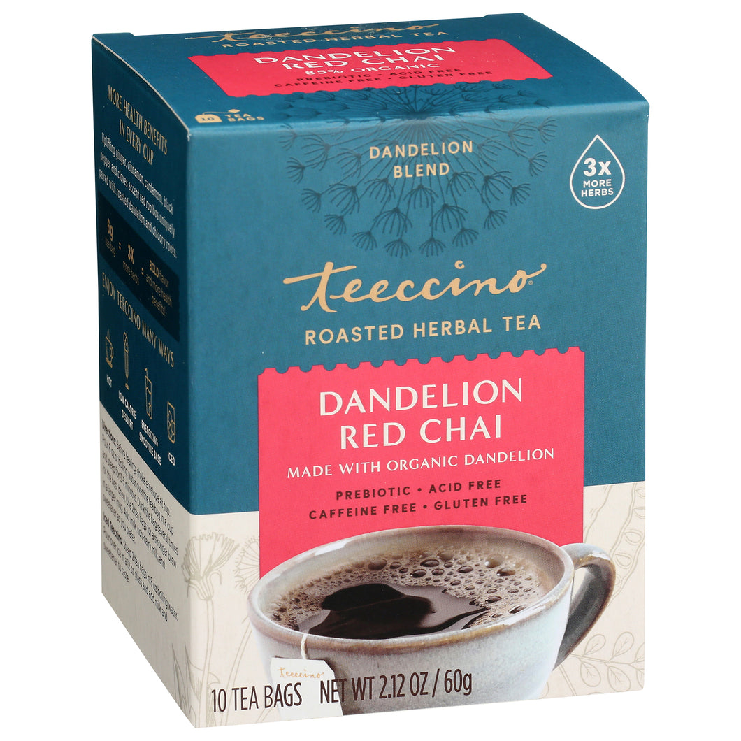 Teeccino Herbal Coffee Dandelion Red Chai 10 Tee Bags