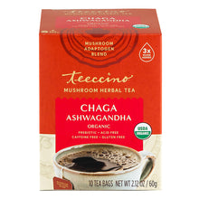 Load image into Gallery viewer, CHAGA ASHWAGANDHA MUSHROOM ADAPTOGEN TEA | 10 TEA BAGS